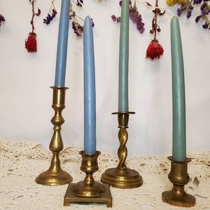 SET of candles and brass candle holders
